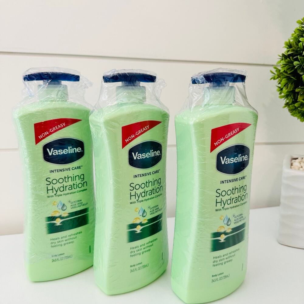 Lot Of  3 New Vaseline Soothing Hydration Lotions  24.5 oz Each
